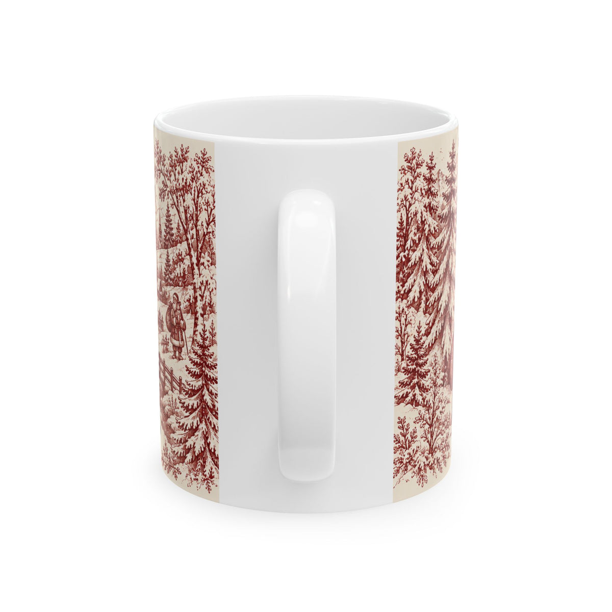Burgundy Christmas Toile Mug — 11 oz